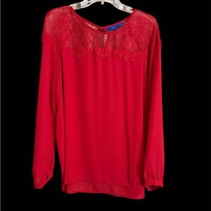 APT 9 Red Lace Yoke Blouse Women’s Large Long Sleeve Dressy Top